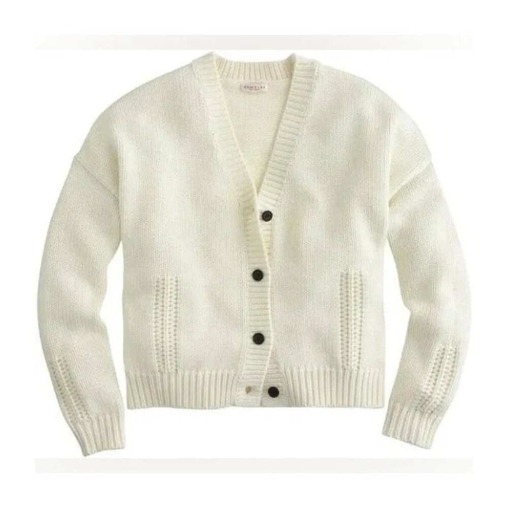Demylee New York Peyton Wool Cotton Blend Knit Ivory Cream Cardigan Sweater XS